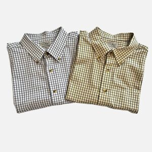 Lot Of 2 LL Bean Checkered Plaid Short Sleeve 100% Cotton Shirts Size XL -Tall